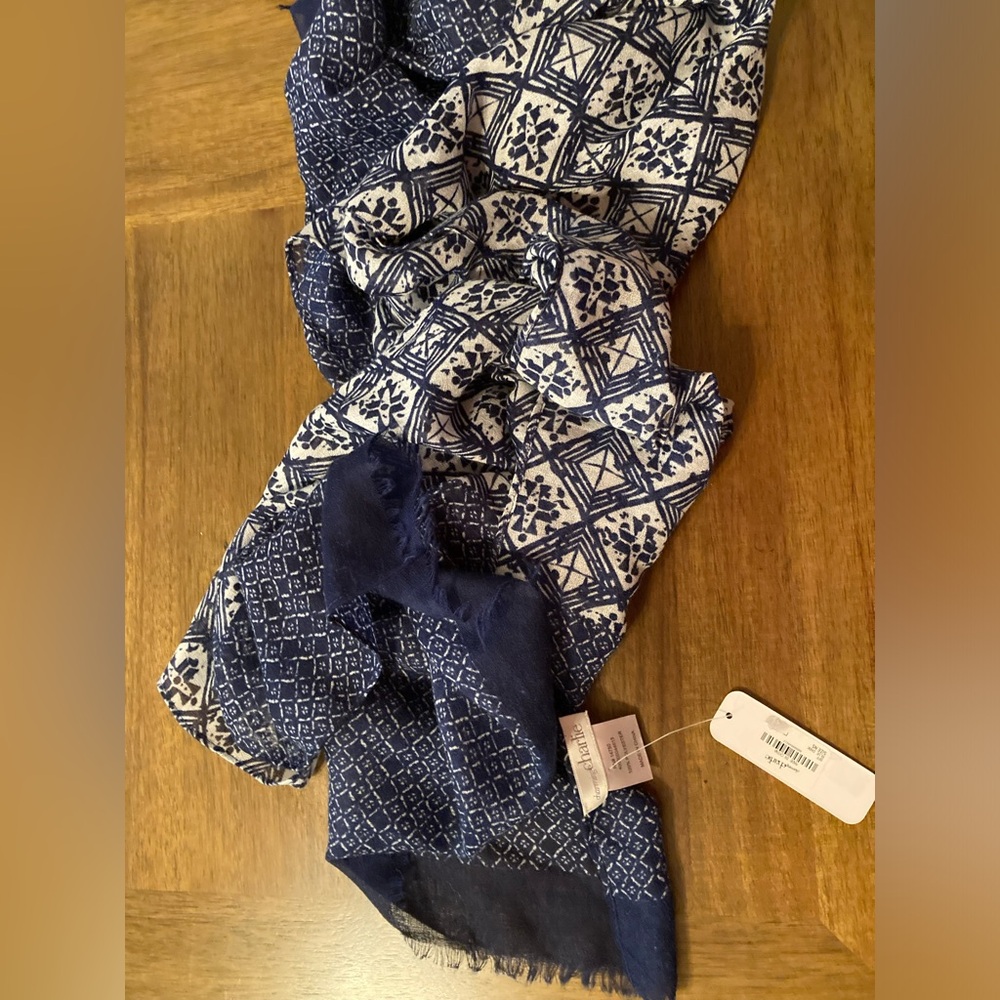 Charming Charlie 100% Polyester Scarf - Dark Navy Blue White Pattern Women’s